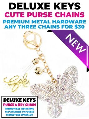 DeLuxe Keys Rhinestone Keychain/Purse Chain-Ivory Butterfly